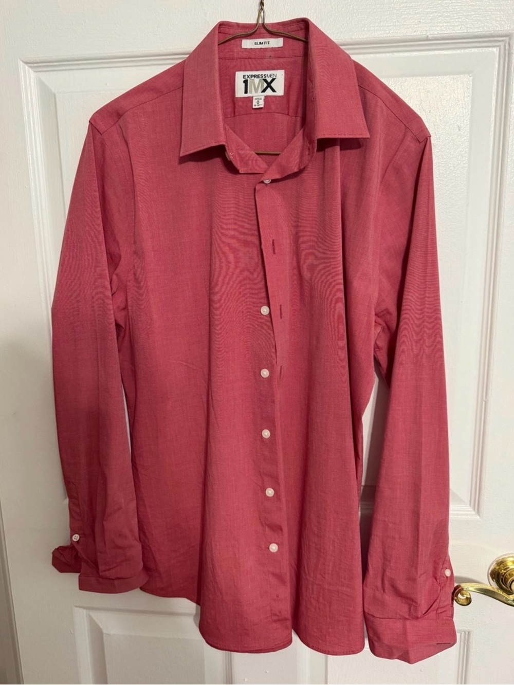 Express 1MX Men's Long-Sleeve Collared Shirt - Redish Salmon Neck 15-15 1/2